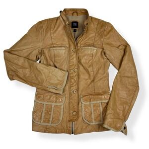 Vintage‎ Gap Edition Leather Jacket Women's XS Camel Tan Blazer Cafe Racer Moto